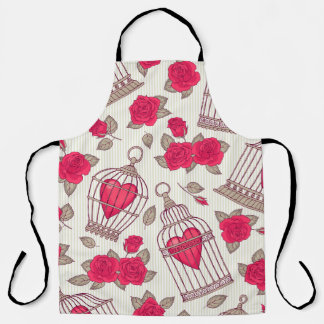 Tablier Floral Bird Cages Rose Motif