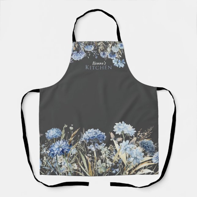 Tablier Floral Bleu Fleurs sauvages Personnalisé (Recto)