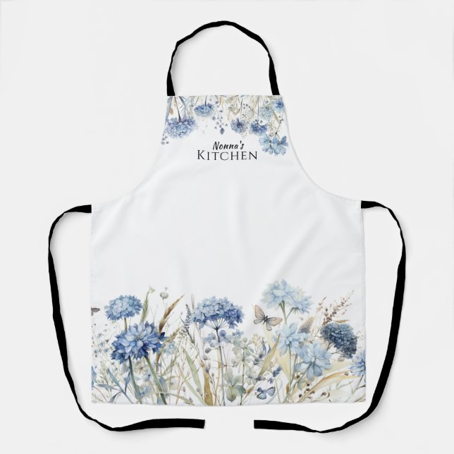 Tablier Floral Bleu Fleurs sauvages Personnalisé (Recto)