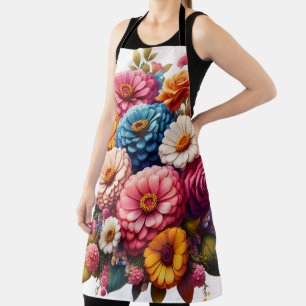 Tablier Floral coloré/Zinnia printanière/Rose