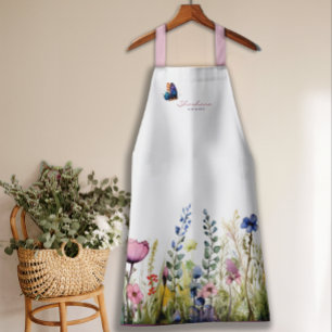 Tablier Floral d'aquarelle botanique moderne avec script