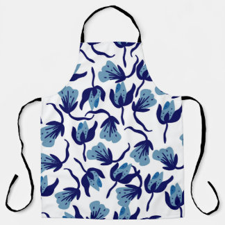 Tablier Floral De Pansy Bleu : Sans Mer Dessiné À La Main.