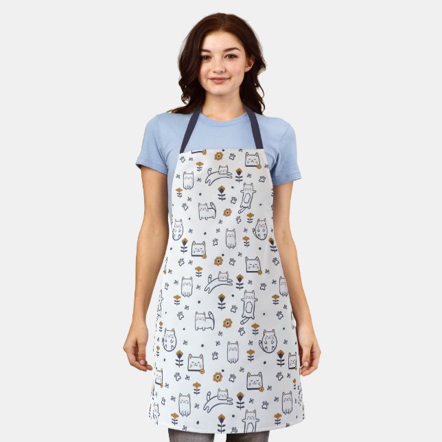 Tablier Floral Foliage Sweet Little kitty Kittens Motif (Porté)