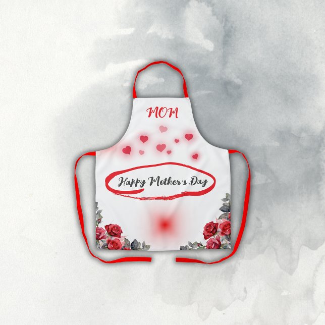 Tablier Floral Grey & Red Bonne fête des mères | (Créateur téléchargé)