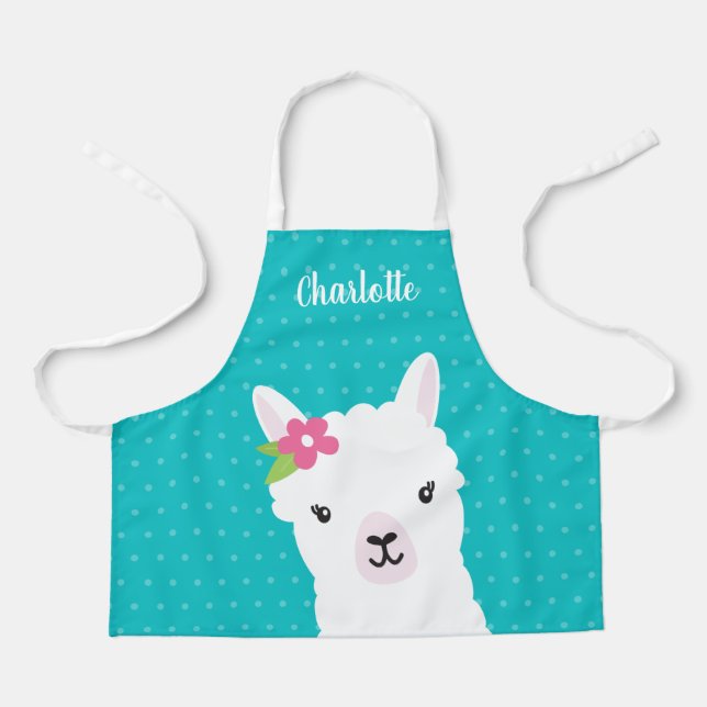 Tablier Floral Llama Alpaca Turquoise fille Enfants person (Recto)