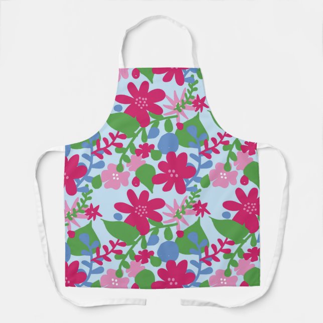 Tablier Floral lumineux avec Arrière - plan bleu clair (Recto)