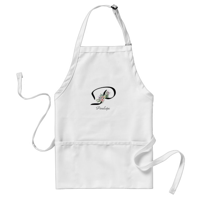 Tablier Floral Monogram letter P Retirement Apron (Devant)
