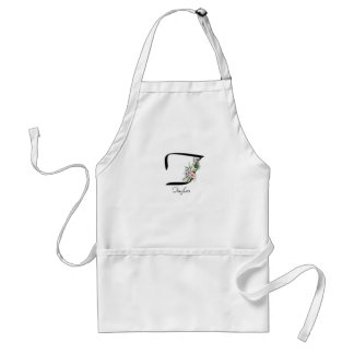 Tablier Floral Monogram letter T Retirement Apron