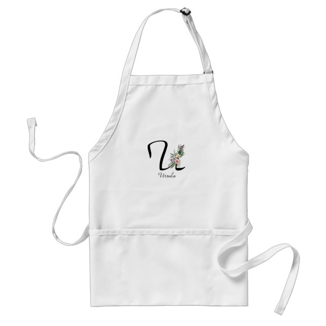 Tablier Floral Monogram letter U Retirement Apron (Devant)