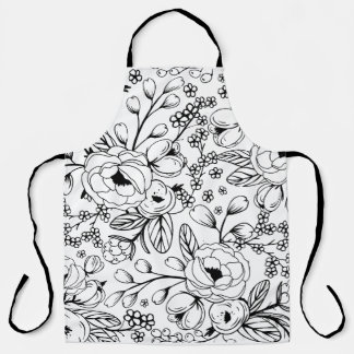 Tablier floral noir et blanc