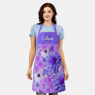 Tablier Floral rose et violet monogramme