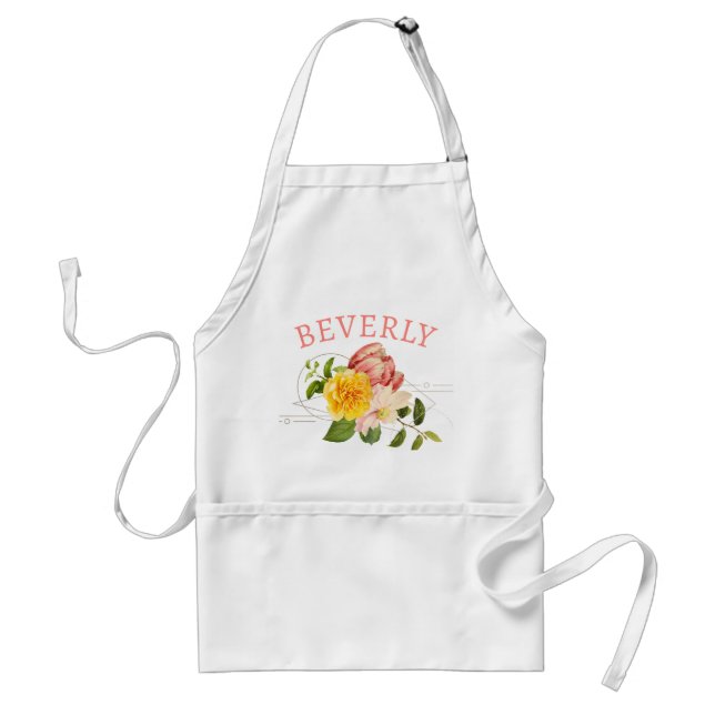 Tablier floral rose jaune personnalisé pour la Cui (Devant)