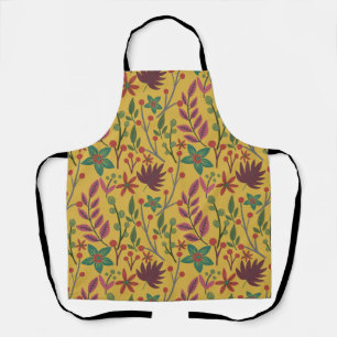 Tablier Floral sans couture motif fleurs jaunes et feuille
