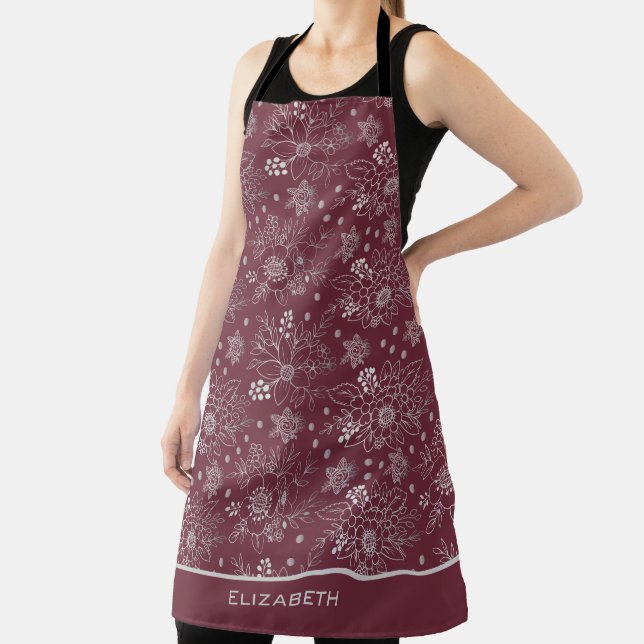 Tablier Floral sans soudure motif bordeaux nom personnalis (Insitu)