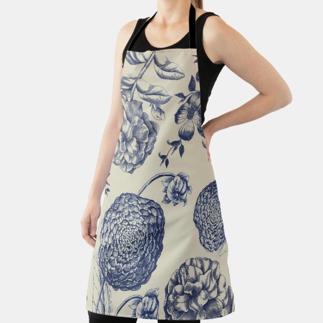 Tablier Flore d'impression florale de fleurs bleues antiqu (Insitu)