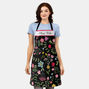 Tablier Flore Fleur sauvage de printemps sur noir Personna