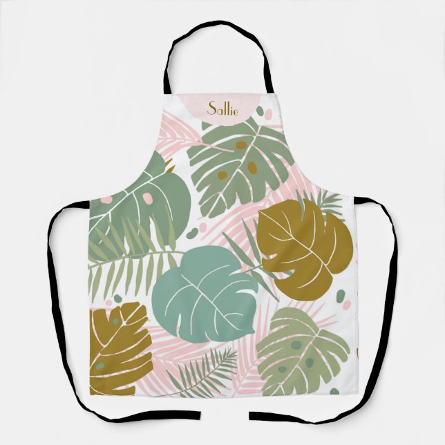 Tablier Foliage Tropical - Motif Monstère Et Feuille De Pa (Recto)