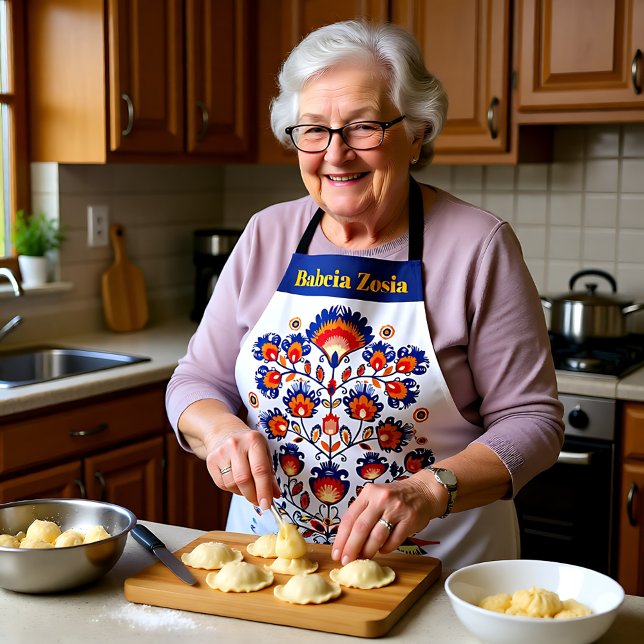 Tablier Folklore bleu et orange (Folklore with blue and orange apron)