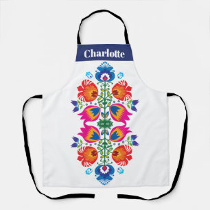 Tablier folklorique rose et orange