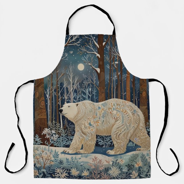 Tablier Forêt bohème d'hiver de l'ours blanc rétro (Recto)