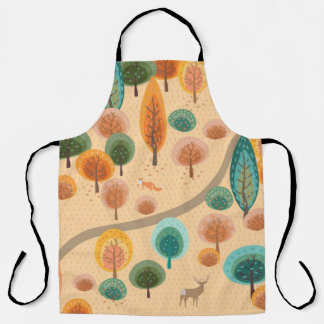Tablier Forêt d'automne avec arbres abstraits à main plat 