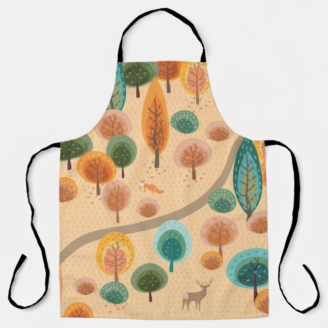 Tablier Forêt d'automne avec arbres abstraits à main plat  (Recto)