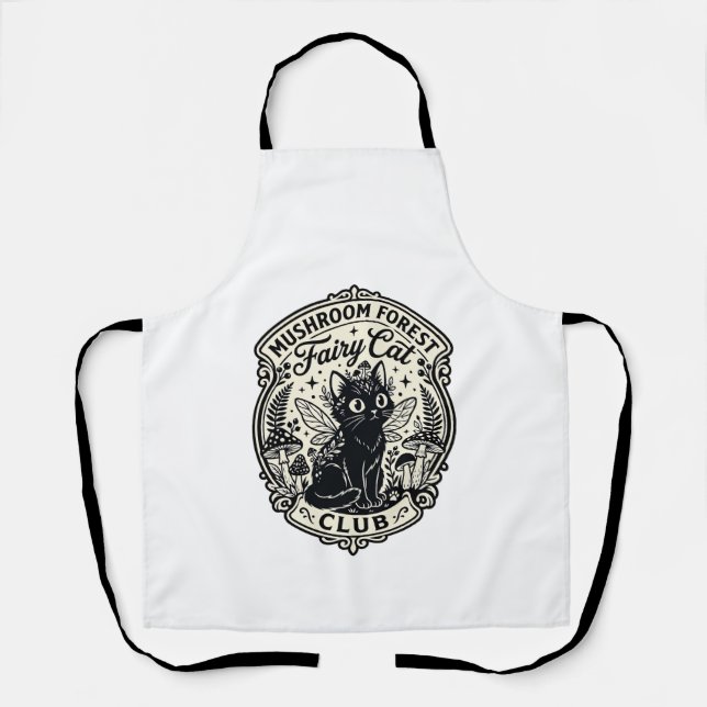 Tablier Forêt de Champignons Fée Chat Drôle Chat Graphique (Recto)