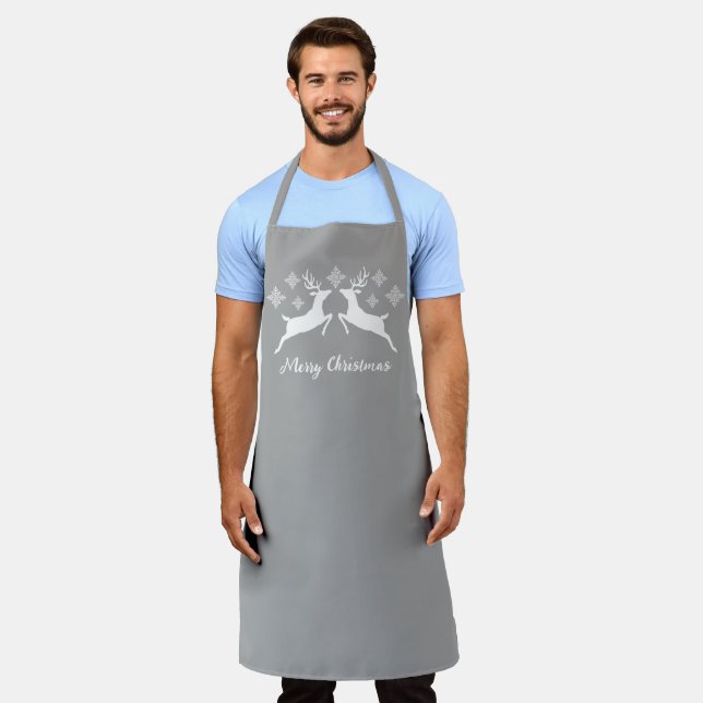Tablier Formes De Cerfs Blanches Sur Gris Avec Flacons De  (Porté)