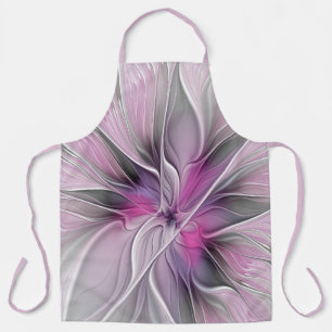 Tablier Fractal Floral Moderne Abstrait Fleur Rose Gris