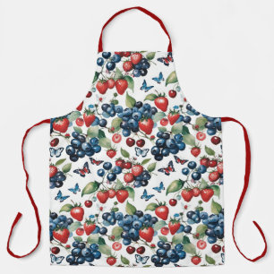 Tablier Fraises aux bleuets et papillons