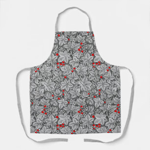 Tablier Fraises et Feuilles Art Nouveau, gris argenté
