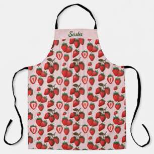 Tablier Fraises & Rayures au Risographe Rouge Nom personna