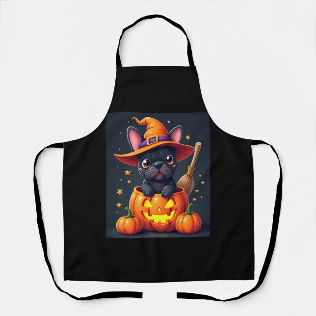 Tablier Française Bulldog sorcière Citrouille Halloween Ho (Recto)
