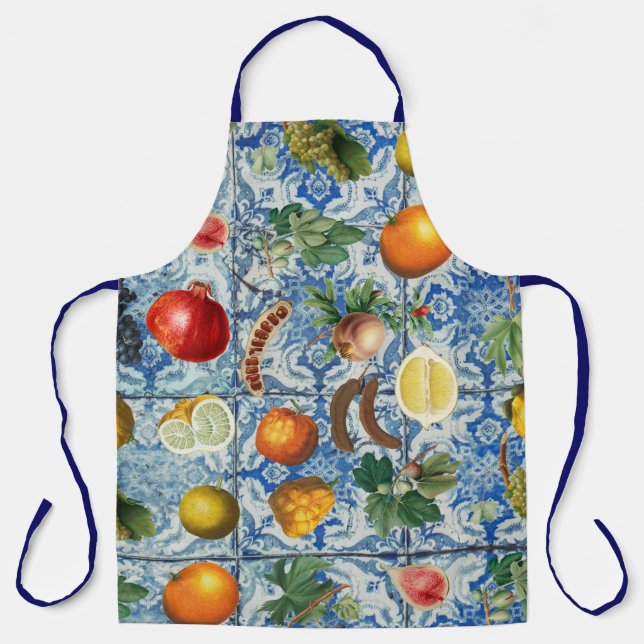 Tablier Fruit d'été méditerranéen & Mosaïque Bleue Blanc (Recto)