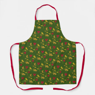 Tablier Fruits rouges creux feuillage motif vert