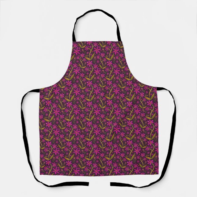 Tablier Fuchsia | Dancing Watercolor Daisies Apron (Recto)