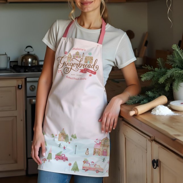 Tablier Fun Gingerbread Bakery Co Nom de famille personnal (Fun Gingerbread Bakery Co Personalized Family Name Apron)