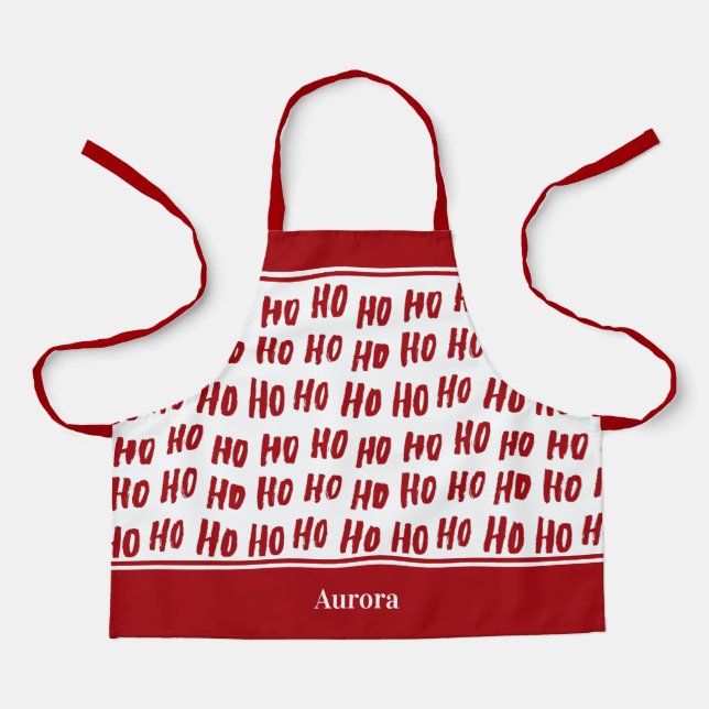 Tablier Fun Ho Ho Ho Rouge Fête Motif Noël Enfants (Recto)