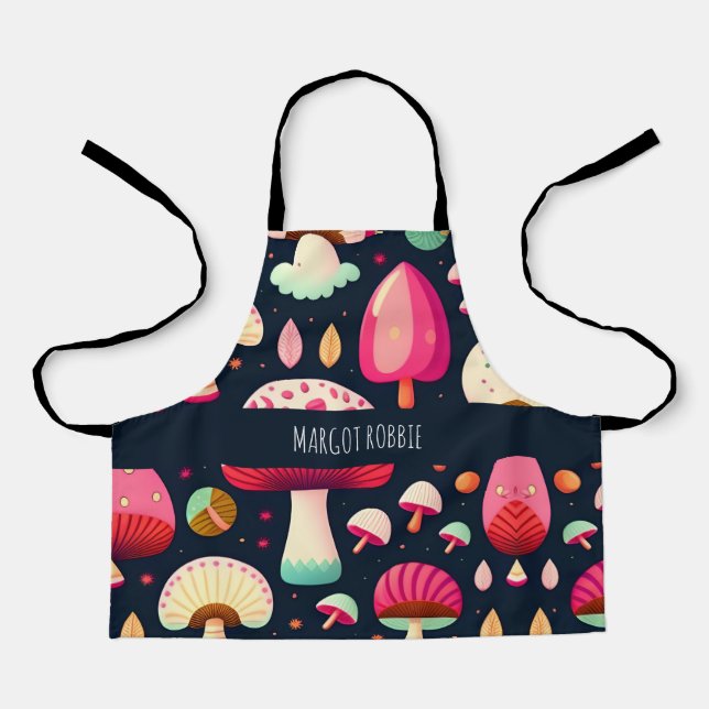 Tablier Funky champignon bleu rose Motif issométrique (Recto)