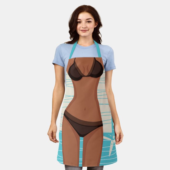 Tablier Funny Dark Tan Bikini GIrl (Porté)