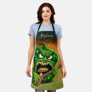 Tablier Funny Monster Green Bell Poivre Rocker Guitare