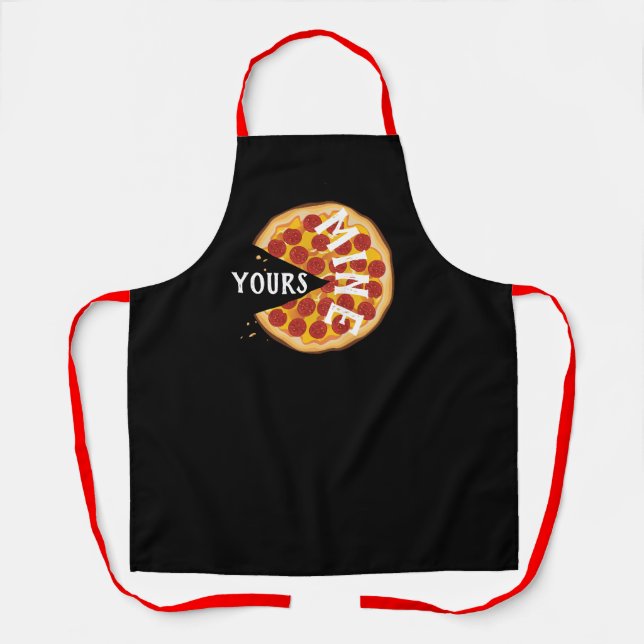 Tablier Funny pepperoni pizza mignonette foodie rouge noir (Recto)