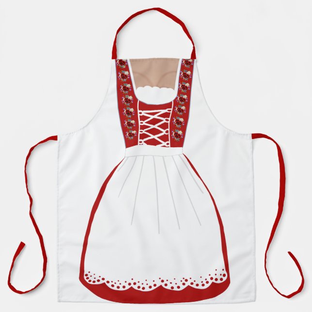Tablier Funny rouge et blanc allemand Dirndl Apron (Recto)