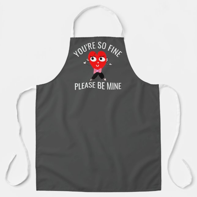 Tablier Funny Valentines Red Heart Mens Grey Chef (Recto)