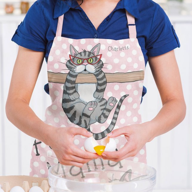Tablier Fur Mama Funny Whimsical Cats Nom personnalisé (Créateur téléchargé)