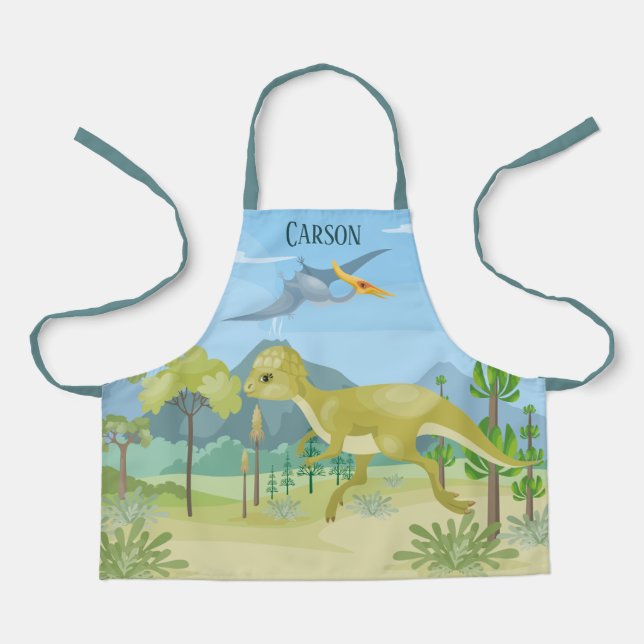 Tablier garçons cool amateurs de dinosaures ajouter le nom (Recto)