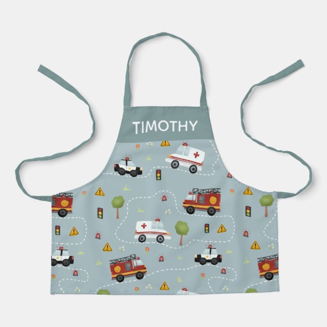 Tablier Garçons Cute Blue Transport Motif Enfants (Recto)