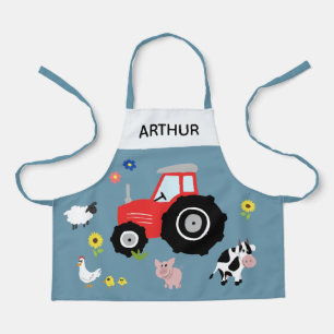 Tablier Garçons Cute Moderne Ferme Animaux Tracteur & Nom 