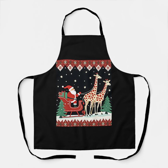 Tablier Garçons Filles Santa Claus équitation Giraffe Slei (Recto)