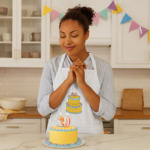 Tablier Gâteau jaune 29e anniversaire avec roses roses ros